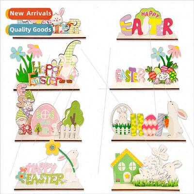 New Easter Wooden Crafts Color Printed Bunny Eggs Tabletop D
