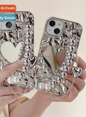 Premium Silver Heart Mirror iPhone 14 Chain 13/12ProMax Case