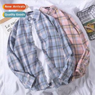 long sleeved handsome mens shir plaid Korean Autumn shirt