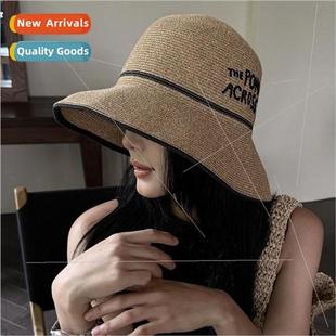 straw hat fisherman sun brim shading large Hepburn summer