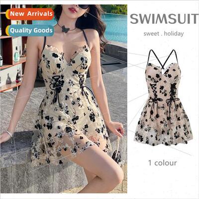 ins one-piece floral swimsuit womens ins Korea belly-shading