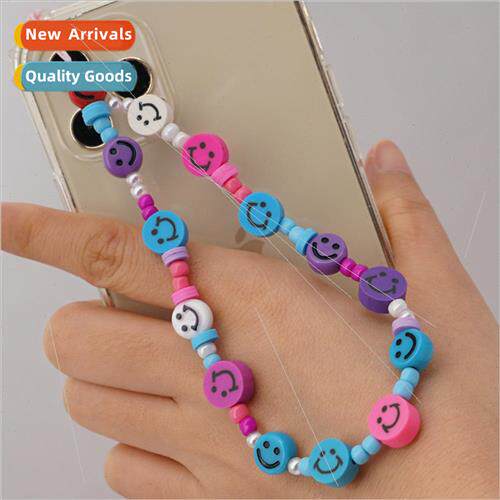 Cell phone rope hanging jewelry 10mm soft ceramic smiley fac