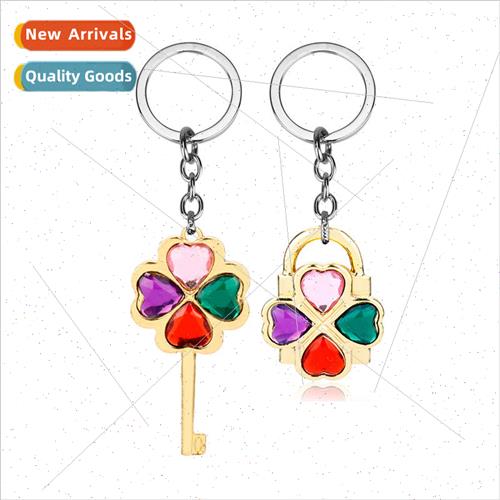 Korea lucky four-leaf clover diamond keychain car key ring c