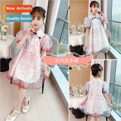 Girls new summer hanbok mesh dress Yankee children vintage b