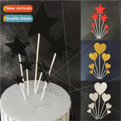 New Style Birthday Pentagram Cake Insert Card Heart Shape Ca