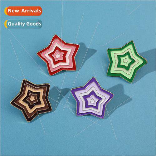 Rainbow Pentagram Brooch Star Colorful Gradient Metal Badge
