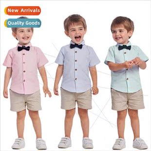 clothing Korean boys 2023 lapel childrens striped sin summer