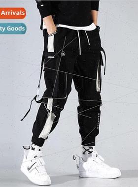 fall new national work pants men splicing drawstring drawstr
