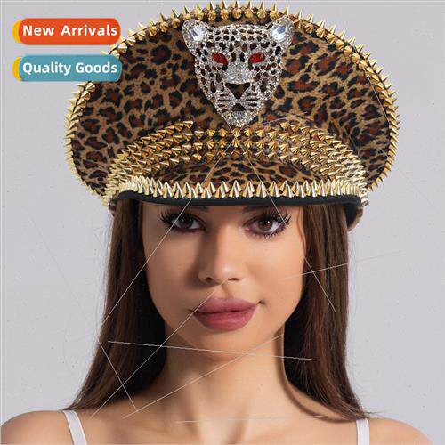 Hat big round hat leopard rivets cosplay hat masquerade punk