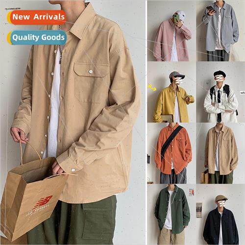 2020 Autumn new Hong Kong  solid color 8 color mens long-sle