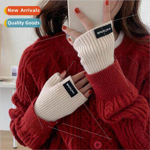 Autumn and winter new warm fashion half-finger gloves female