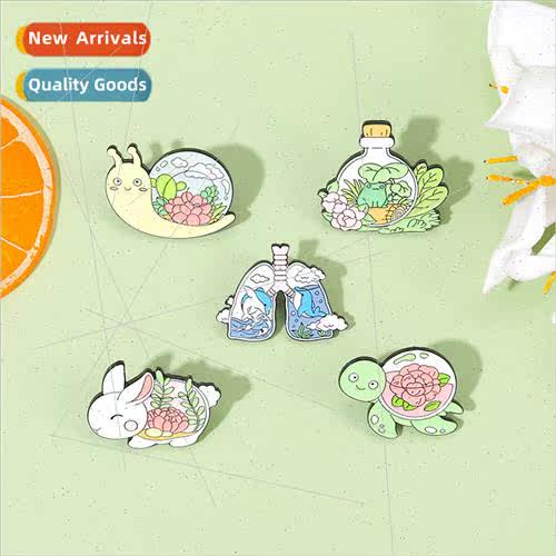 Cartoon cute small animal plants flowers snail green alloy b