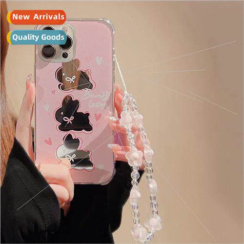 ins pink rabbit mirror iPhone14 bracelet 12promax fit apple