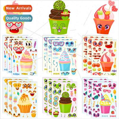 6/pack cake face stickers childrens fun sweet ice cream cake