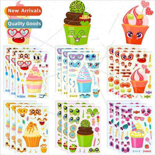 6/pack cake face stickers childrens fun sweet ice cream cake
