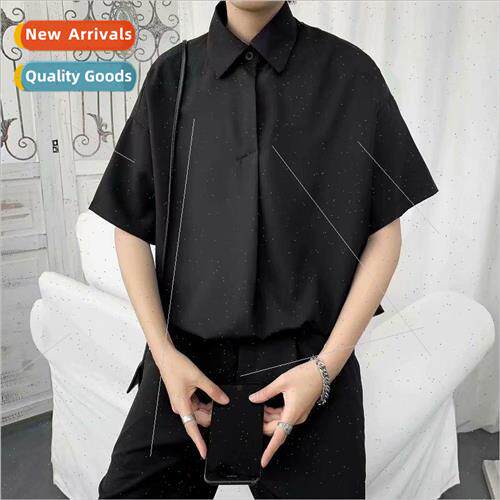 2021 solid color short-sleeved shirt men Korean nd -iron shi