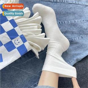 new solid calf socks mid womens fall White color