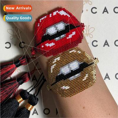 Womens mexico lip tassel bracelet rice beads handmade knitte