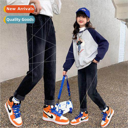 Girls jeans padded thickened winter 2023 new childrens casua