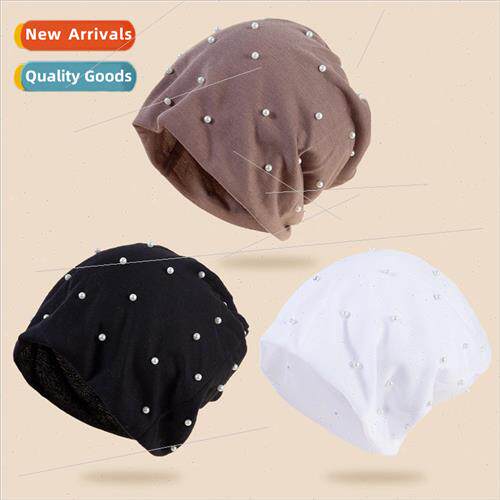 Hat pearl hot drill set of head cap windproof warm knitted c