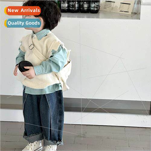 2023 autumn new Korean  of the childrens wild solid color ho