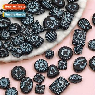 vintage baroque tracing line loose Acrylic beads black