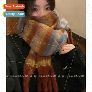 scarf girls Korean retro warm new thick 2022 Striped winter