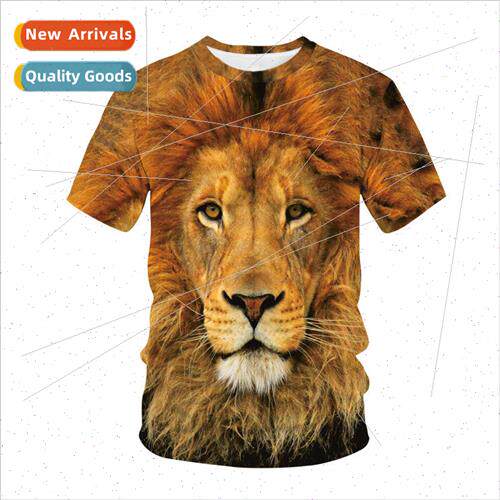 Mens and womens lion casual short-sleeved 3D digital printin