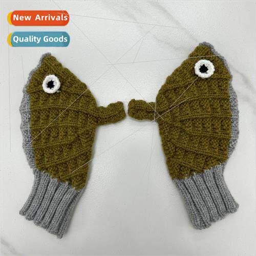 Cute fish gloves female winter knitted woolen gloves Korean