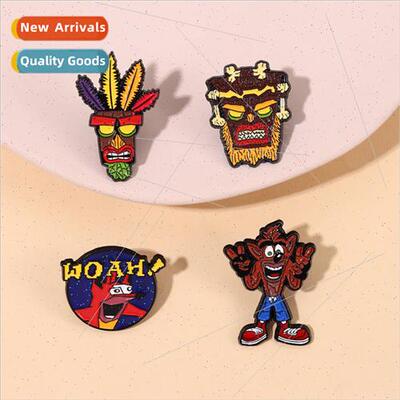 Quirky brooch primitive tribal savage shape metal lacquer ba