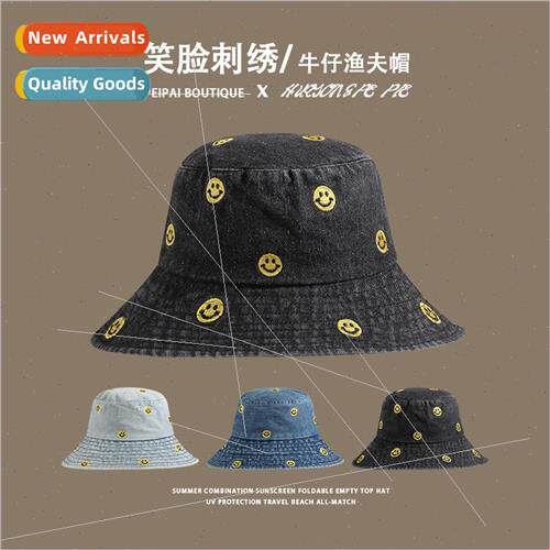 Japanese retro smiley face embroidery cowboy fisherman hat n