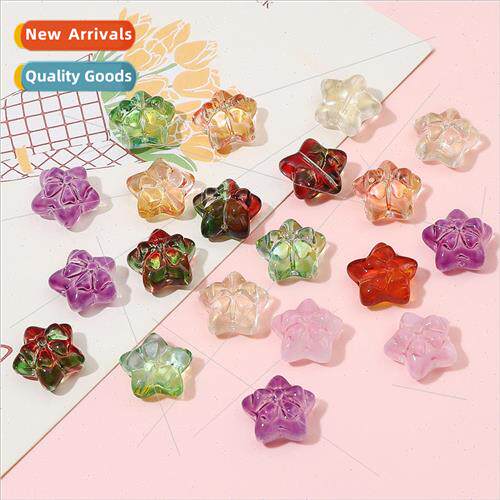 Cute stained glass pentagram bow beads loose beads diy handm