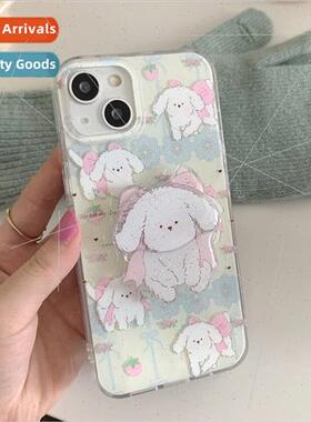 INS Pink Bow Dog 适用 Apple 13 Girls iPhone 14ProMax Case 15