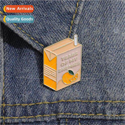 Creative beverage brooch soda orange flavor milk carton cute