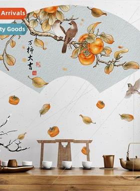 CH69087 million persimmon big luck fan ancient  decorative p