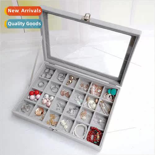 Jewelry box large flip lid 24 compartments flocking cloth du