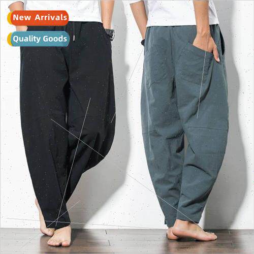 Spring and summer linen pants mens large size pants loose ca