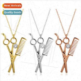 Scissors Comb Necklace Wash Personalized Blow Pendant and