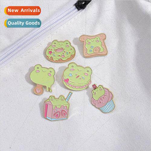 Animal Brooch Cute Frog Dessert Cake Metal Badge Backpack Ac