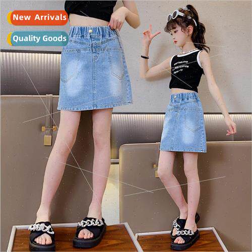 Girls denim short skirt 2023 summer new 适用eign  middle and