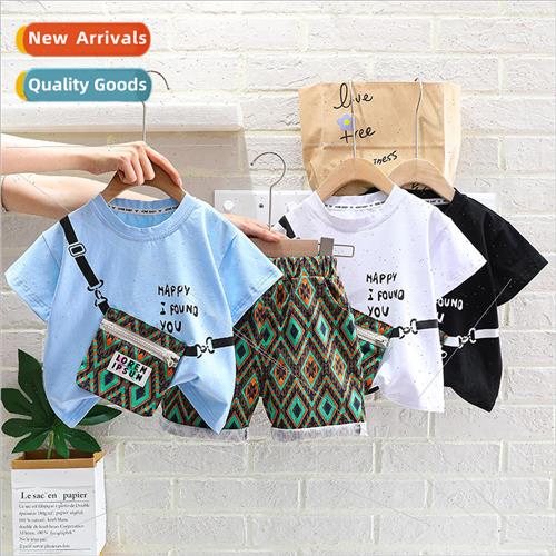 2023 summer new boys two-piece set childrens  Cotton T-shirt