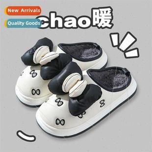 slippers female new bottom bow winter cotton and Thick fall