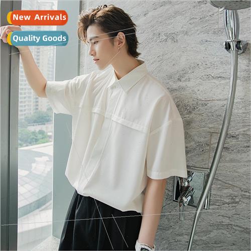 Mens literary short-sleeved shirt men Korean nd handsome loo
