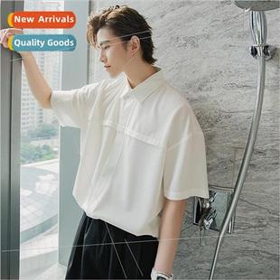 sleeved shirt handsome literary loo short Korean Mens men