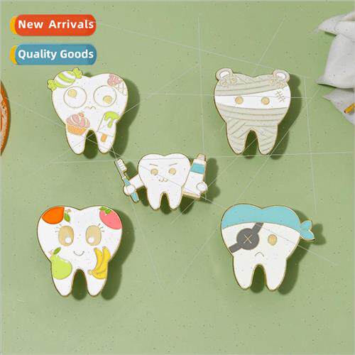 Quirky creative love care teeth fun cartoon oil drop badge w