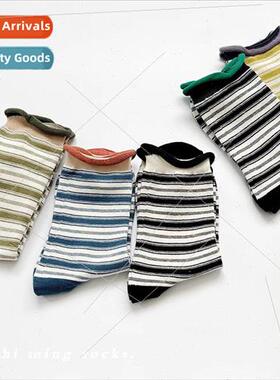New crimped striped color-crossing socks female spring and a