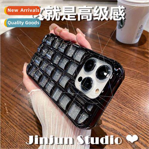 Cubic plaid plating phone case ins apple 13 gradient glitter