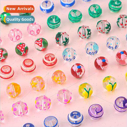 2 hand-painted fun oil drop glass loose beads love striped b