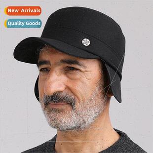 Hat mens fall and winter flat cap warm grandfather ear prote