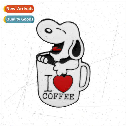 Cartoon cute puppy Snoopy coffee cup enamel brooch alloy dri